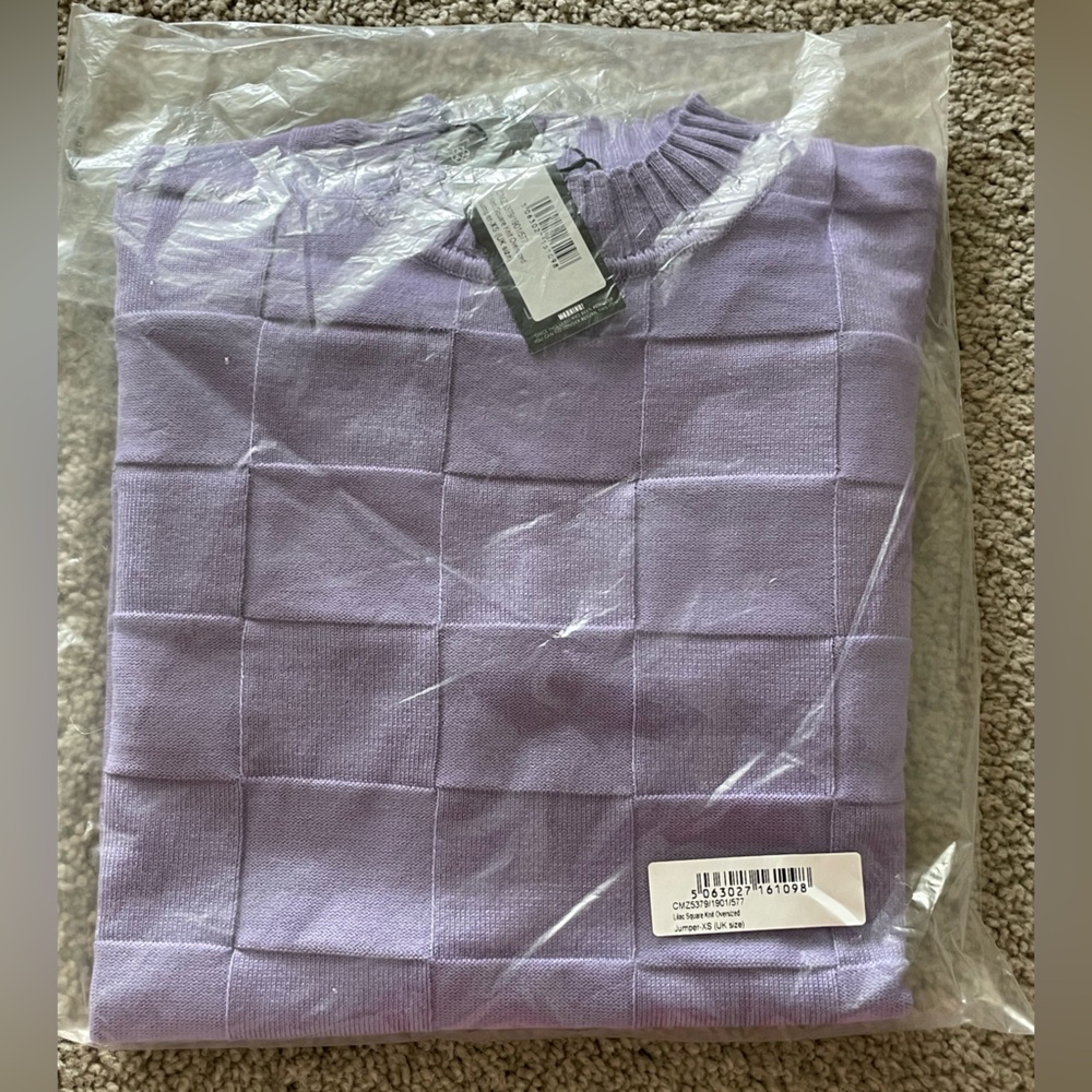 NWT Pretty Little Thing Lilac Square Knit Oversized Jumper Size XS